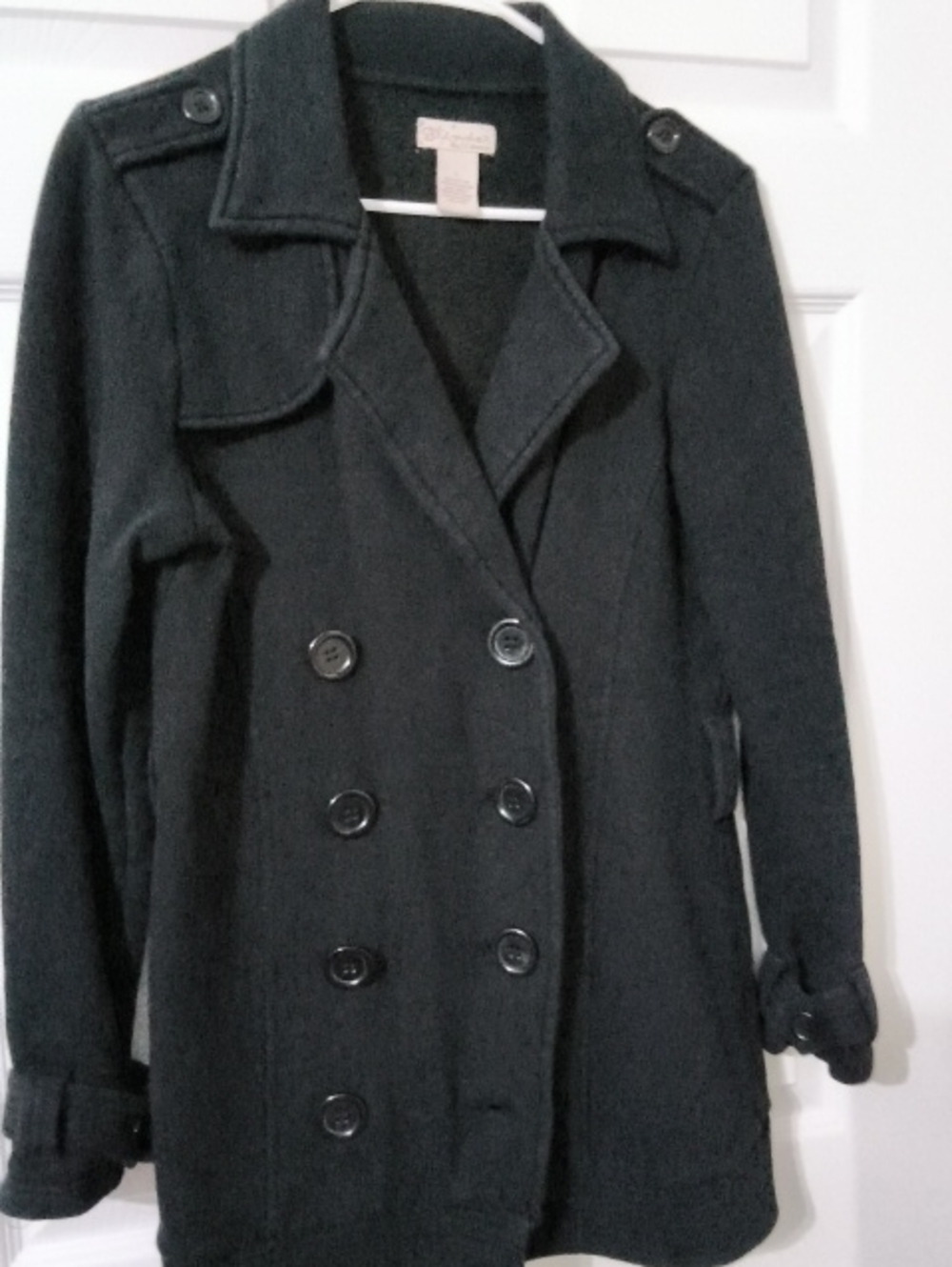 Women's Black Double-Breasted Pea Coat - Classic Tailored Style